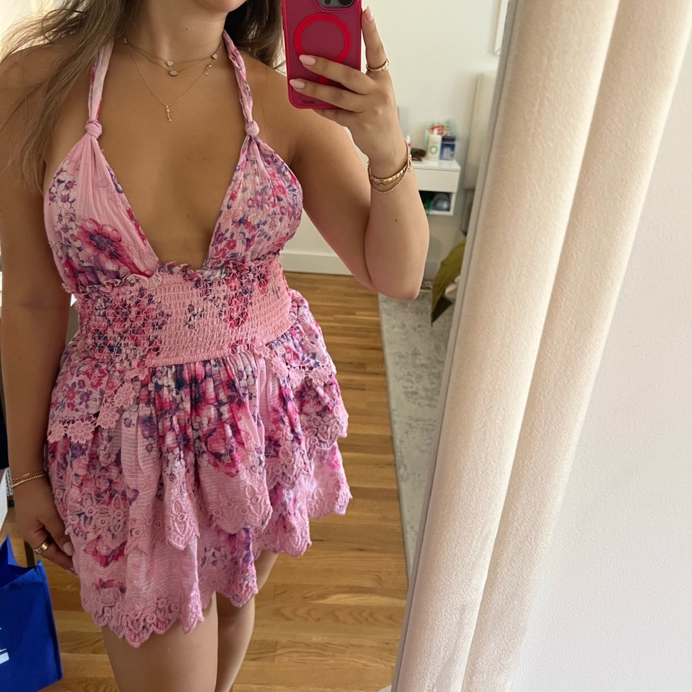 Loveshack Fancy - Pink mini halter dress